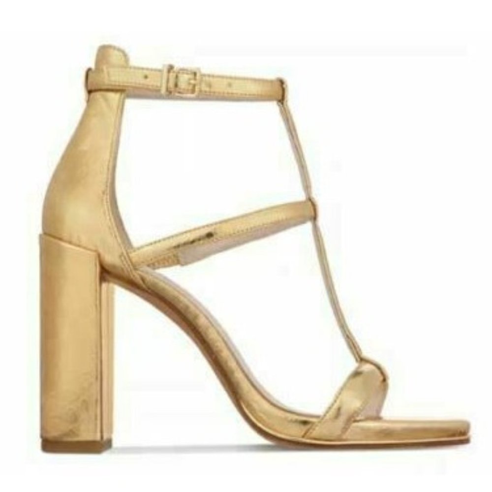 Kenneth Cole Women Strappy High Heeled Sandals Deandra US 10M Gold Faux Leather